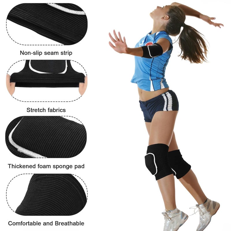 Sosation 2 Set Volleyball Elbow Pads and Knee Arm Sleeves with Protection Pad Volleyball Essentials Accessories with High Protection for Youth Teen Training Hitting Passing(Black Gray) - Image 4